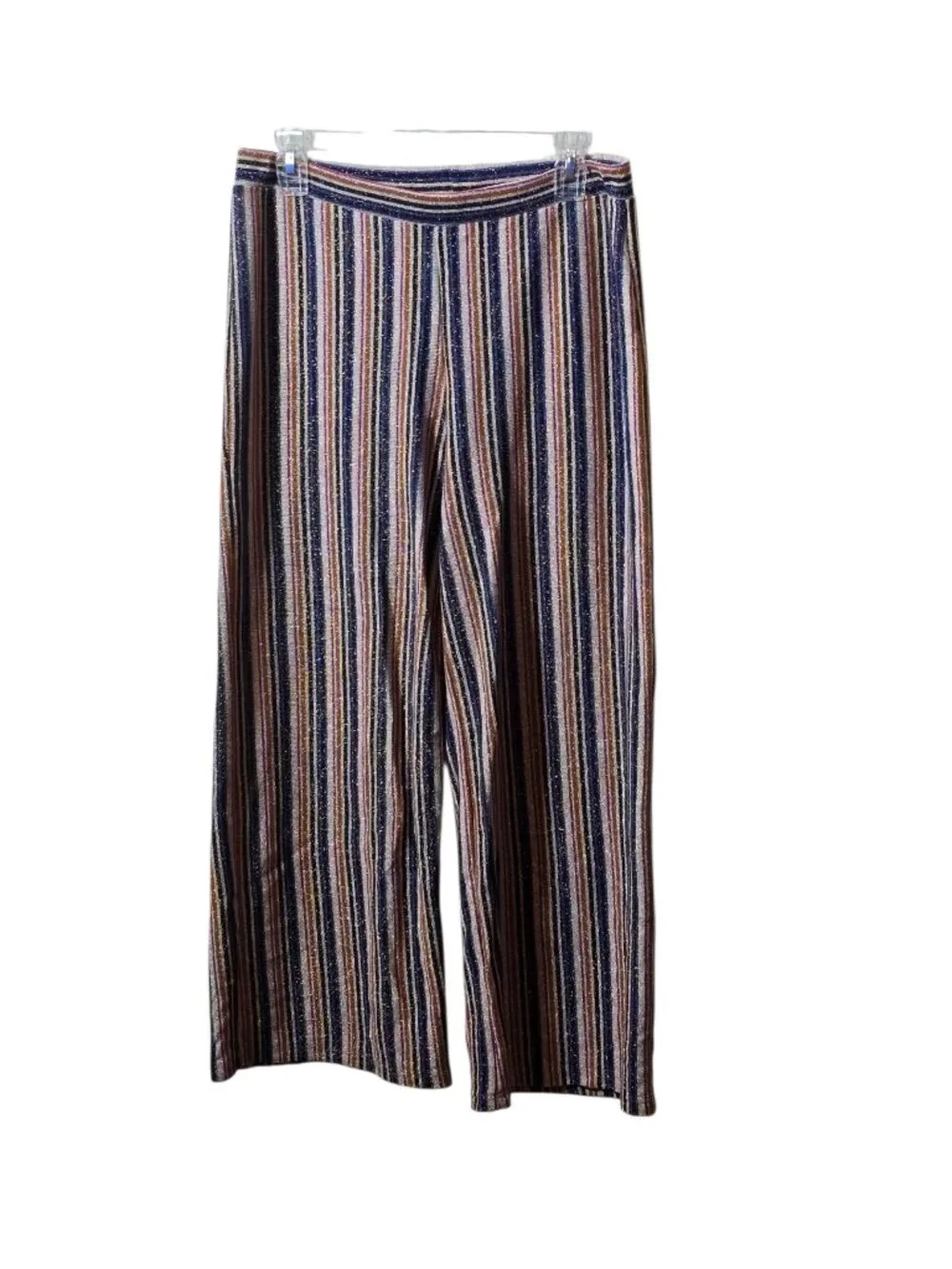 Zara Trafaluc Striped Knit Wide Leg Pants S Metallic Boho Festival Lounge - Picture 3 of 8